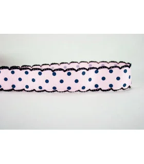 Lunares rosa/puntilla marino 25 mm