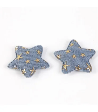 PACK DE 3 APLIQUES DENIM ESTRELLAS CLARAS/ORO 48mm