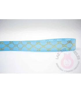 GUCCI LOGO - Azul Bebé/oro 25mm