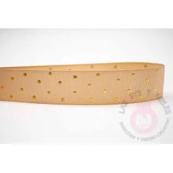 Cinta grosgrain lunares oro 25mm - Camel