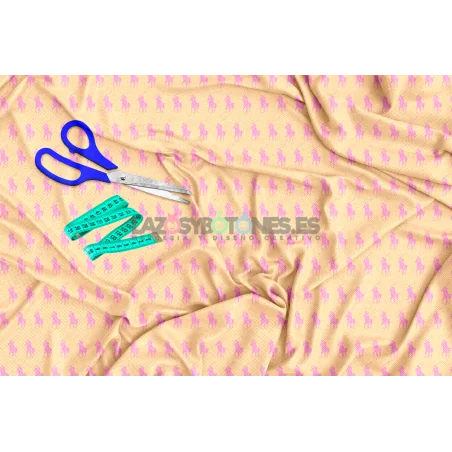 ¡PREVENTA! Tela Polo RL Camel/Rosa - 150cm/ancho