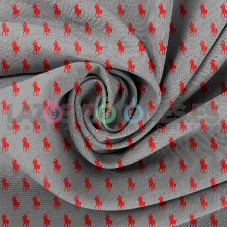 Tela Polo RL Gris/Rojo - 150cm/ancho