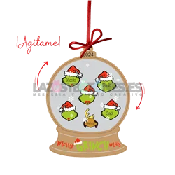 BOLA DE NAVIDAD CON PURPURINA ¡AGÍTAME! - MOD. GRINCH FAMILY