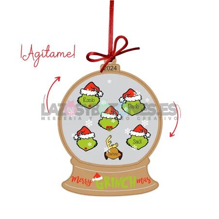 BOLA DE NAVIDAD CON PURPURINA ¡AGÍTAME! - MOD. GRINCH FAMILY