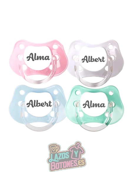 PACK DE 4 CHUPETES PERSONALIZADOS CON NOMBRE - ALGODÓN - 0 a 6 meses