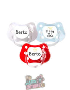PACK DE 3 CHUPETES PERSONALIZADOS CON NOMBRE - EL REY DE LA CASA - 0 a 6 meses