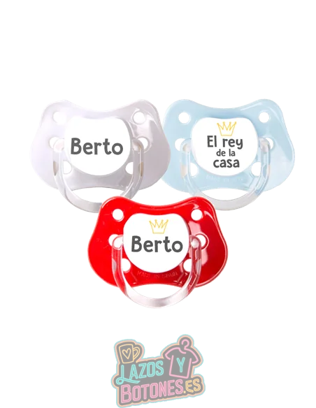 PACK DE 3 CHUPETES PERSONALIZADOS CON NOMBRE - EL REY DE LA CASA - 0 a 6 meses
