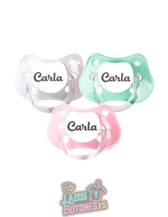 PACK DE 3 CHUPETES PERSONALIZADOS CON NOMBRE - PASTEL ROSA - 0 a 6 meses