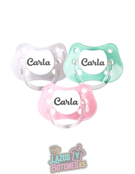 PACK DE 3 CHUPETES PERSONALIZADOS CON NOMBRE - PASTEL ROSA - 0 a 6 meses