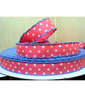 Lunares rosa/puntilla azul 22 mm