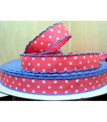 Lunares rosa/puntilla azul 22 mm