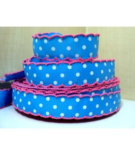 Lunares azul/puntilla rosa 22 mm