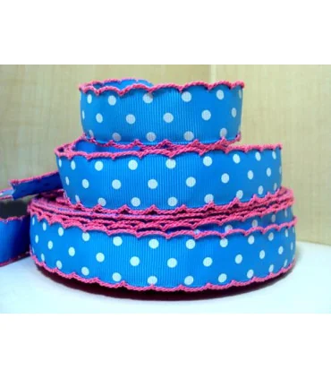 Lunares azul/puntilla rosa 22 mm